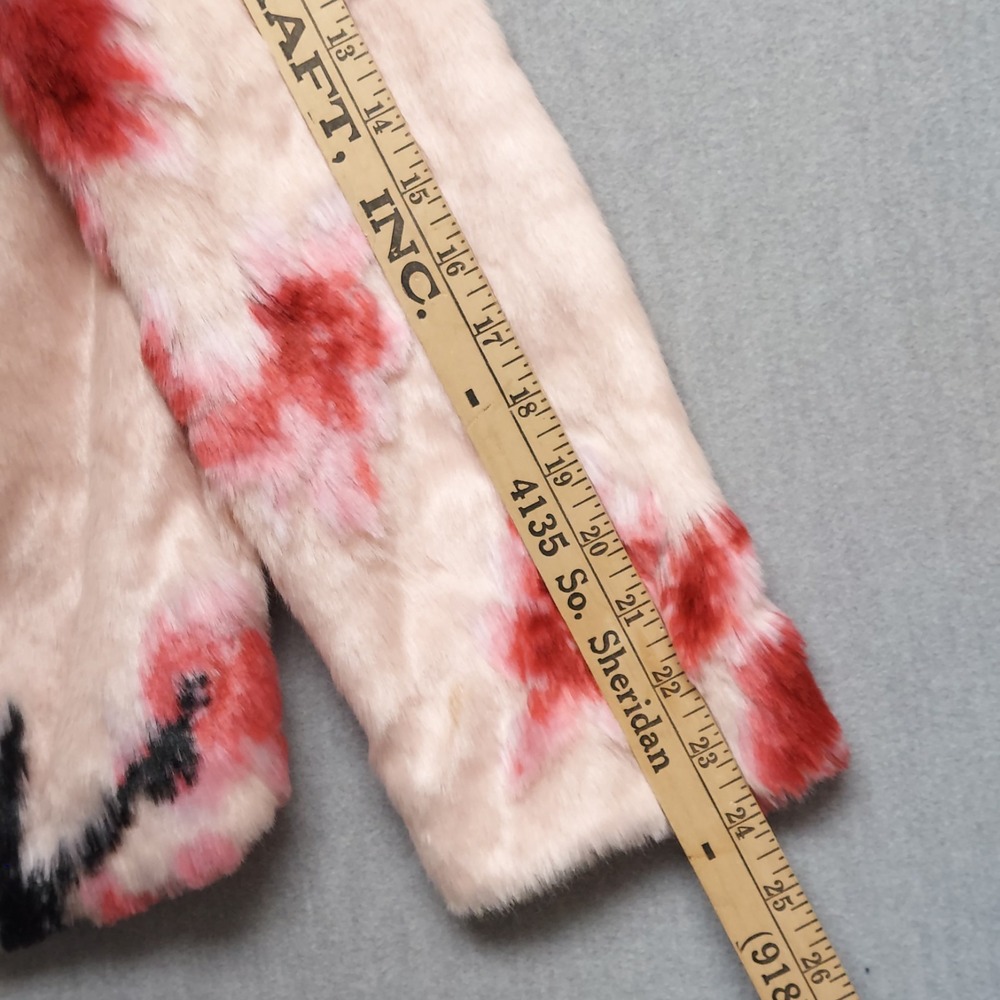 GUESS Faux Fur Floral Coat Womens XS Pink Cherry Blossom Y2K Glam Luxe Jacket - Picture 15 of 16